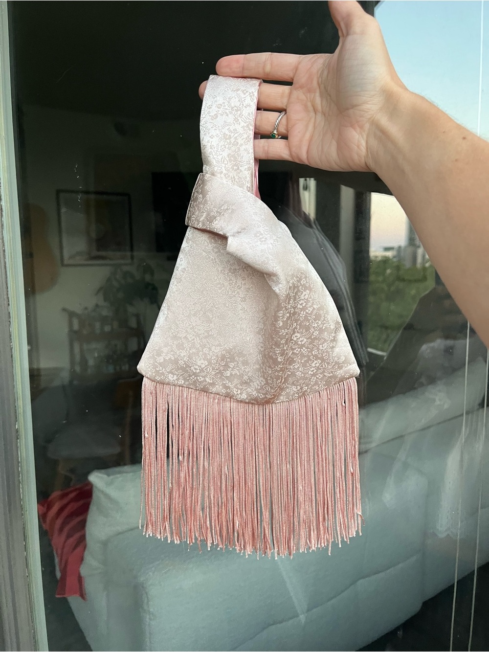 Pink Fringe Knot Bag